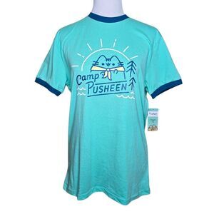 Pusheen Box Exclusive Camp Pusheen Ringer Tee Shirt Teal Blue Small